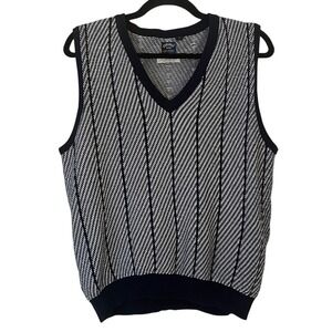 VTG Callaway V-Neck Cable Knit Sweater Vest in Navy and White Stripe Sz M